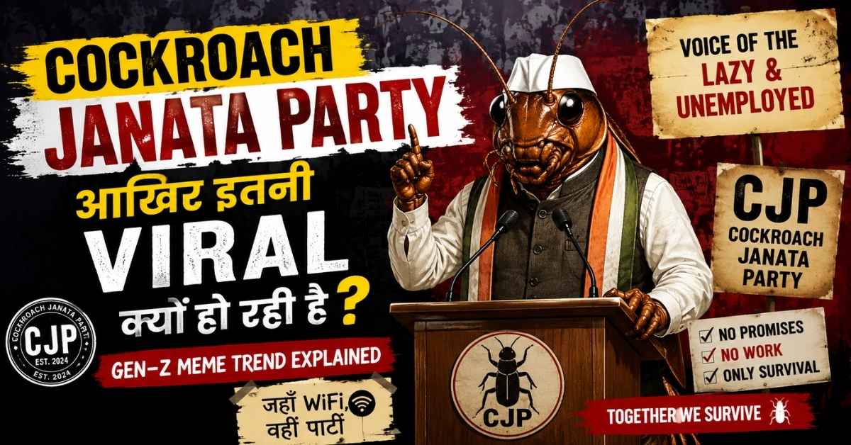 Cockroach Janata Party viral meme trend image with AI cockroach politician and Gen-Z satire theme