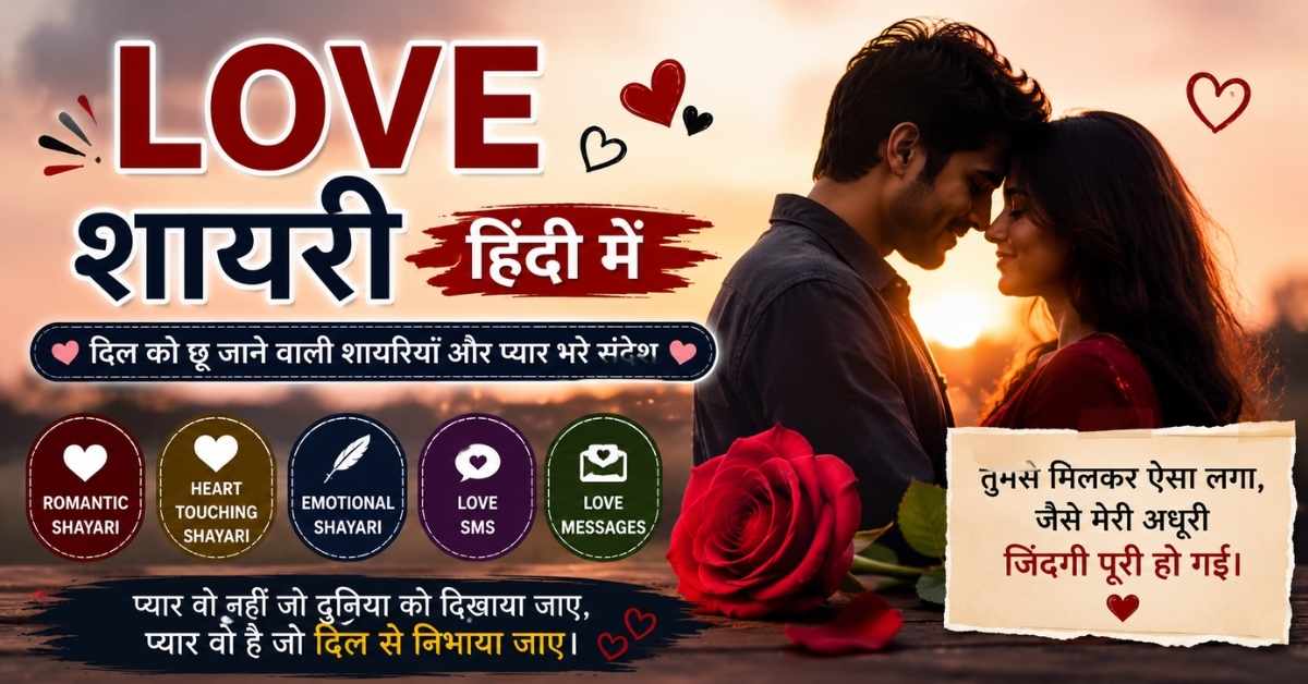 Romantic Love Shayari in Hindi with loving couple and heart touching love quotes